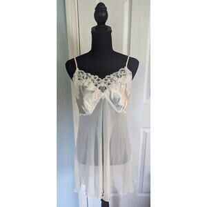 Linea Donatella Sheer White Chemise Nightgown Sz Medium Women's Tie Back Slip